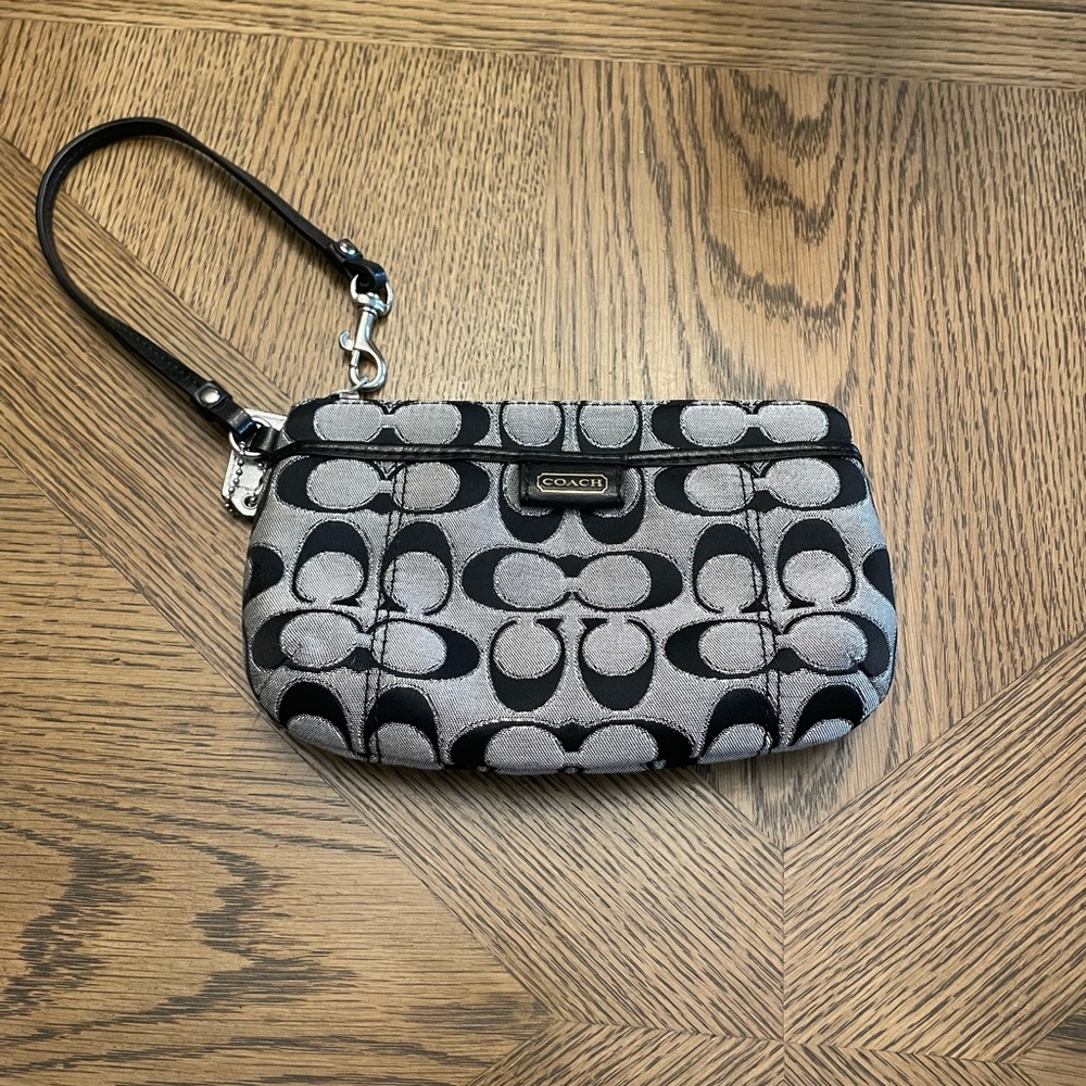 Coach Signature Black and Gray Wristlet